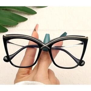 Chic Elegant Gold Detailed Clear Lens Black Frame Glasses